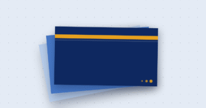 Abstract stack of blue cards: a dark navy card plus lighter blue cards layered behind, with a gold stripe near the top on a pale dotted background.